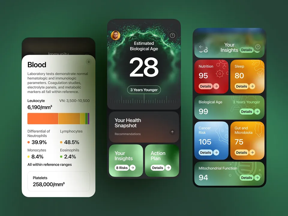 Biological age and health insights mobile app
