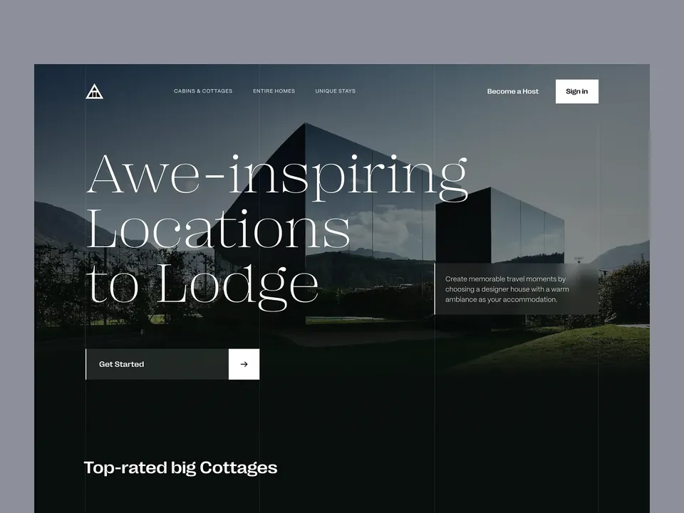 Lodge cabin rental website hero